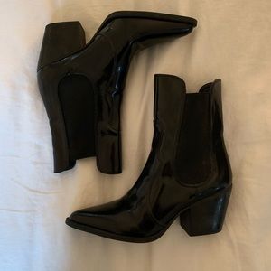 Zara Black Patent Leather Western Booties